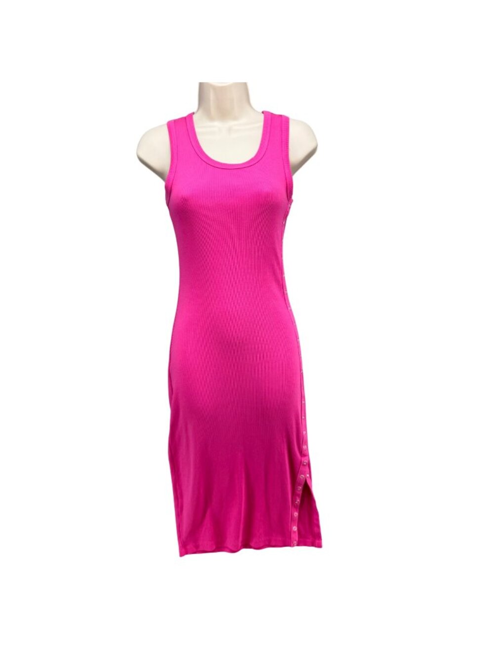 Sundry Knit Snap Dress Hot Pink Ribbed Bodycon Modal Blend Tank Dress Size XS